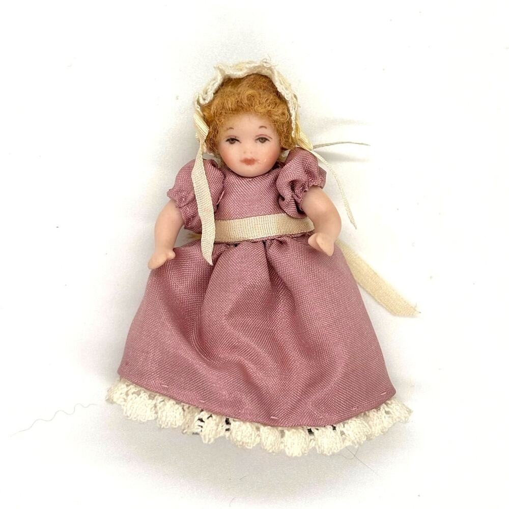 Vintage Miniature Bisque Victorian Baby Doll with Ringlets, Articulated Limbs